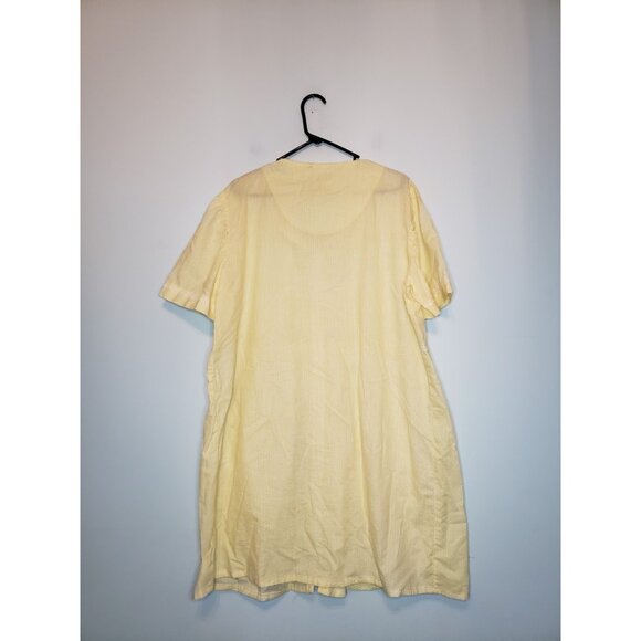 Vtg Bobbie Brooks Women XL House Dress Robe Zip Yellow Gingham Embroidery Lace - Picture 2 of 5